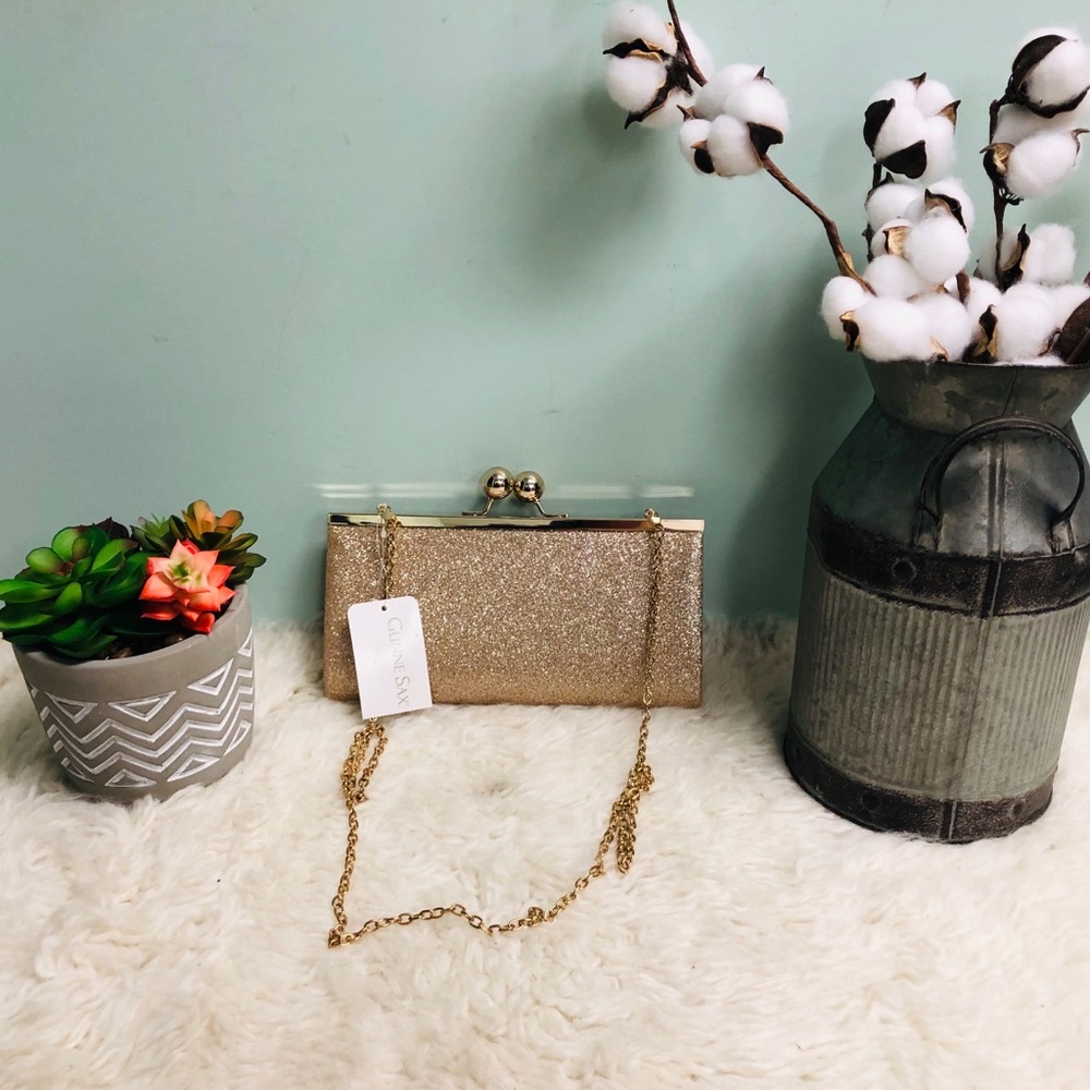 Jessica McClintock Glitter Crossbody | Purse | Bag | Designer | Gold w/Glitter
